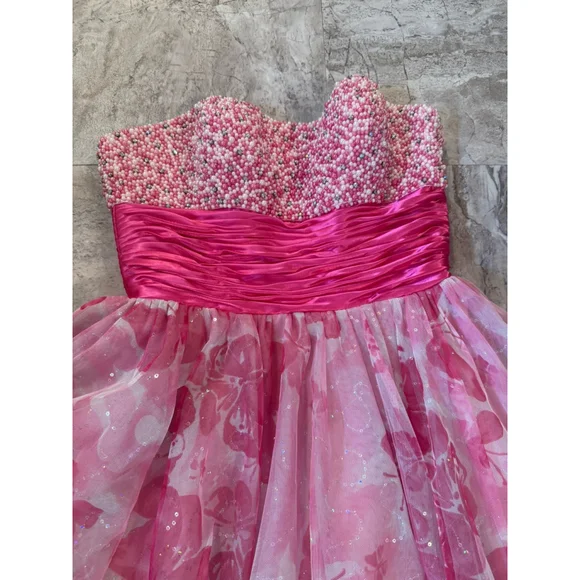 Jovani Pink Strapless Sequin Butterfly Prom Cocktail Short Dress Size 6 - Picture 3 of 6